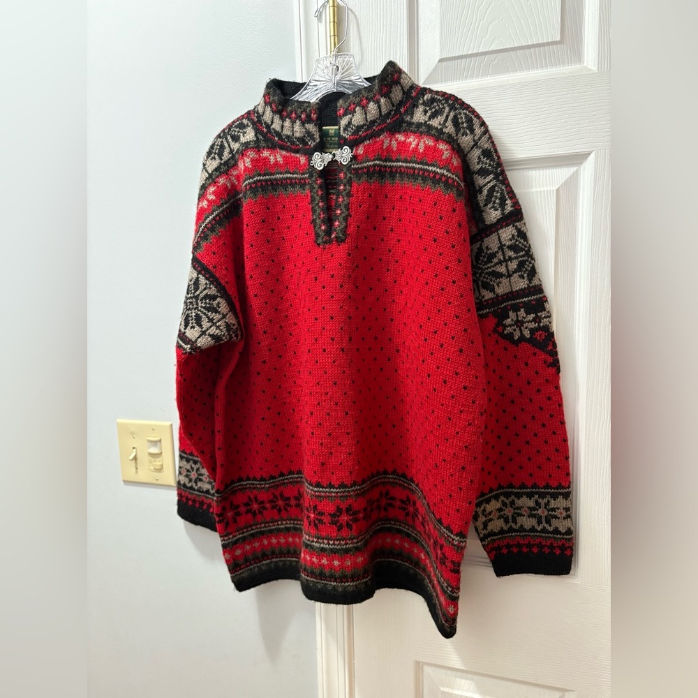 Dale of Norway Pure Wool Clasp Ski Fair Isle RARE Red/Black Size Large